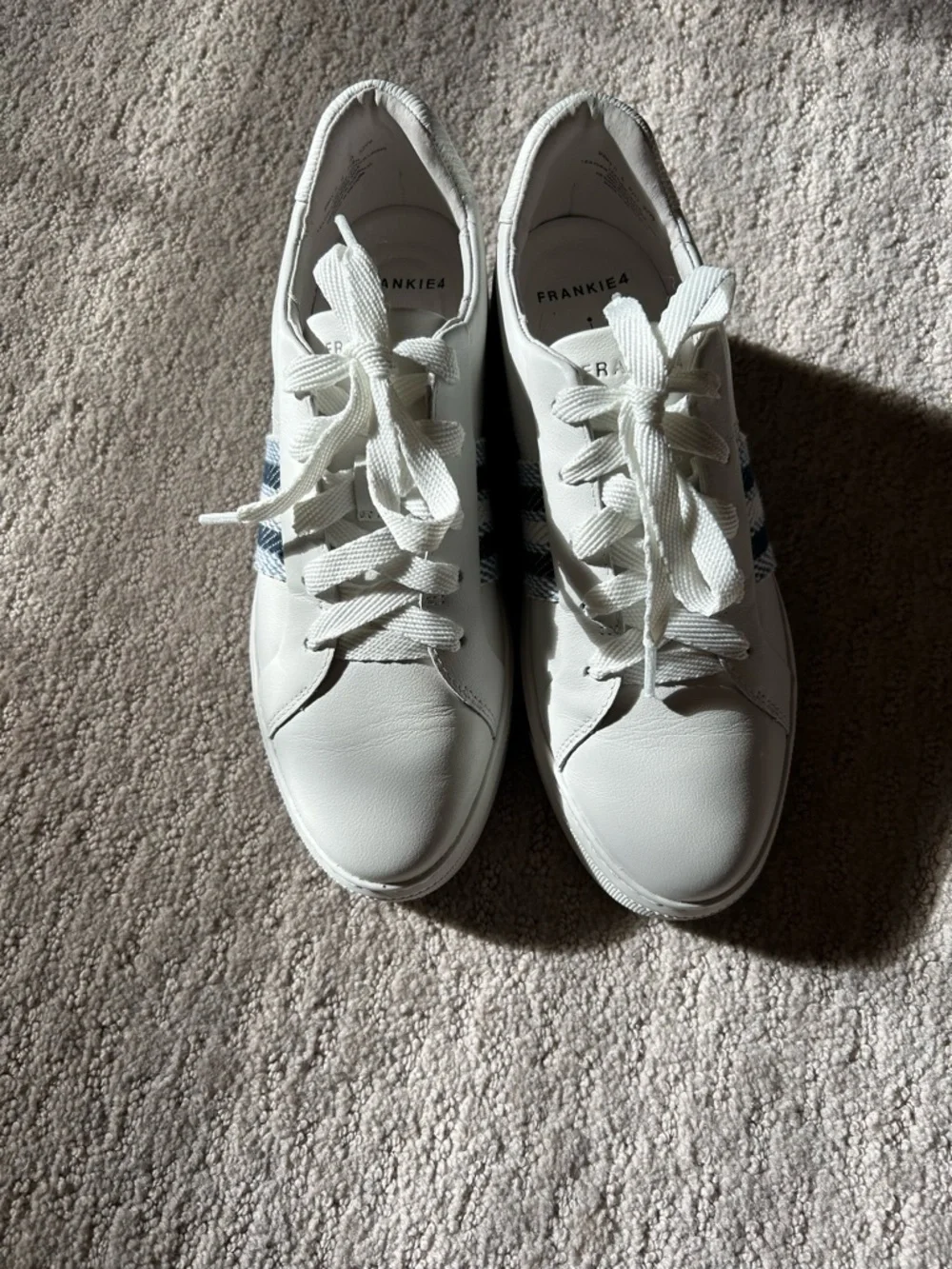Frankie 4 White Platform Lace-Up Sneakers with Blue Stripe Detail - Picture 5 of 7